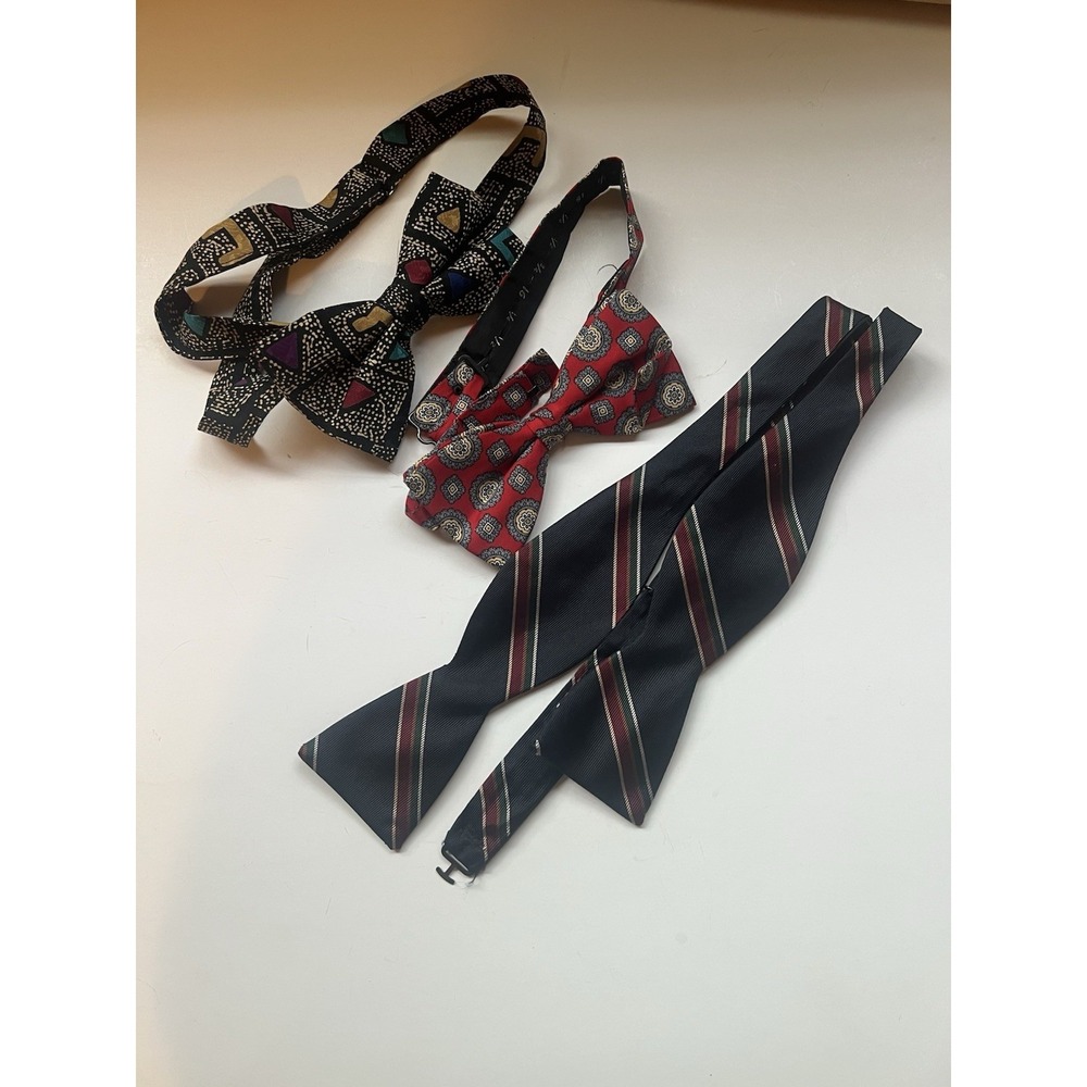 2 Clip on Bow Tie Red Yellow Patterned 1 Tie Bow Tie Stripe Blue Red Green‎ Lot